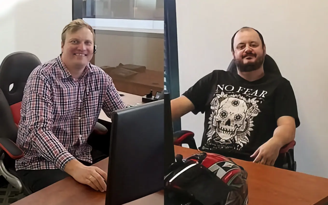 VoIPline founders Nikolay Tretiachenko and Yury Kirsanov in their office