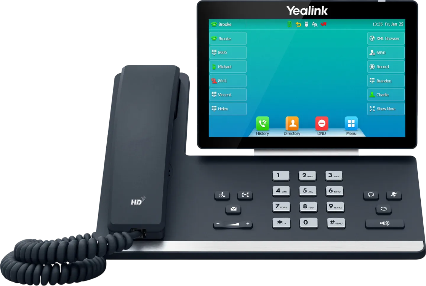 Yealink SIP desk phone used to park and retrieve calls with BLF keys