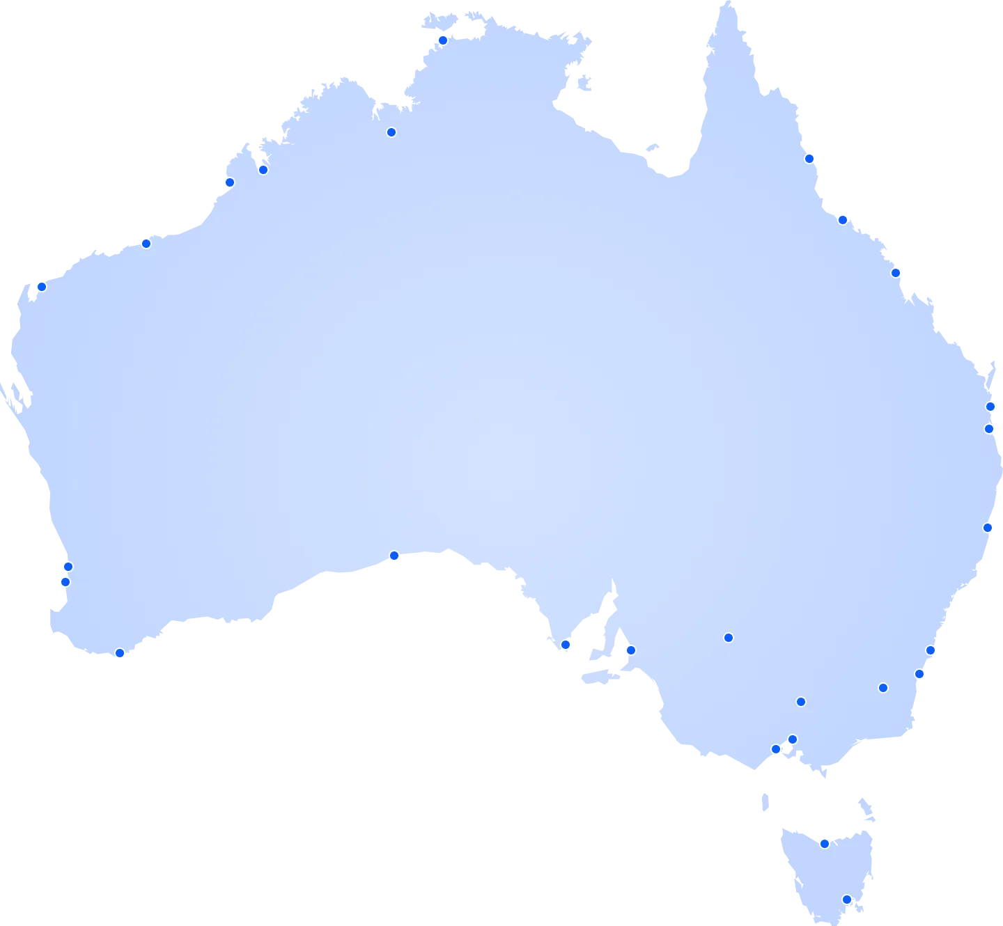 Map of Australia showing locations in the VoIPline partner network