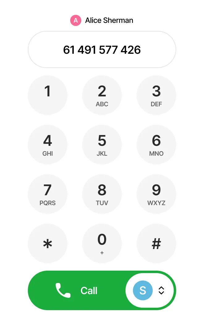 Webphone dial pad with contact selection and an outgoing caller ID selector