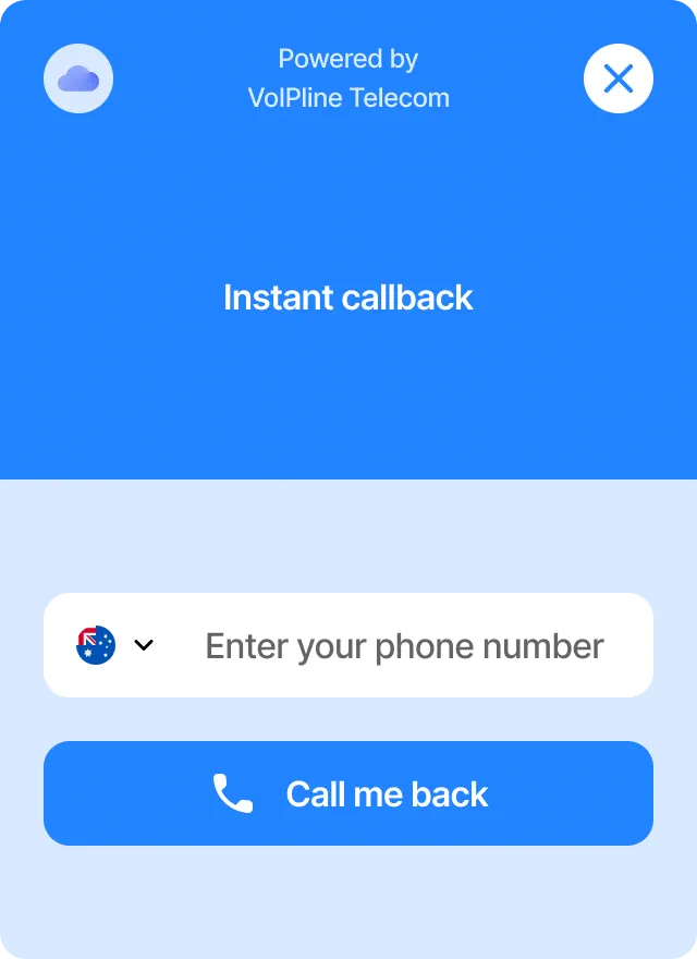 Website callback widget with a country selector, phone number field and Call me back button