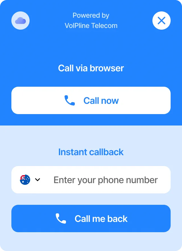 Website call widget combining a Call now button with a phone number field for instant callbacks